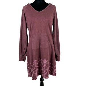 Prana Knit Hooded Sweatshirt Dress Size Large Mandie Pocket Scroll Long Sleeve